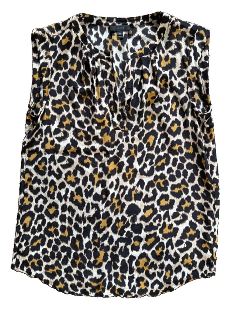 J.Crew Leopard Print 100% Silk Cap Sleeve Blouse Size 6T Split Neck
